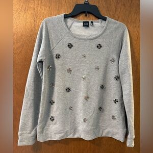 BLACK Saks Fifth Ave Gray Jeweled Sweatshirt XS Embellished Pullover